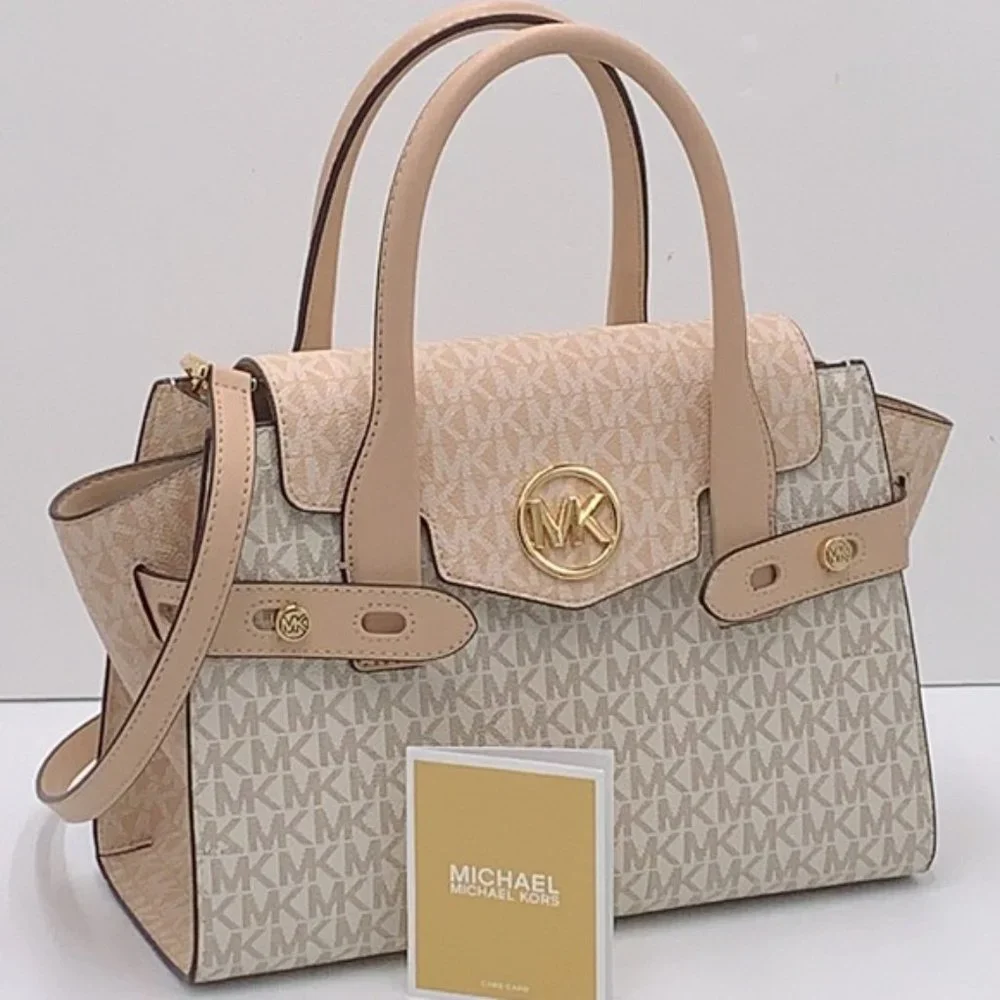 Michael Kors Carmen Medium Logo and Faux Leather Belted Satchel - Picture 6 of 16